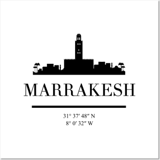 MARRAKESH MOROCCO BLACK SILHOUETTE SKYLINE ART Posters and Art